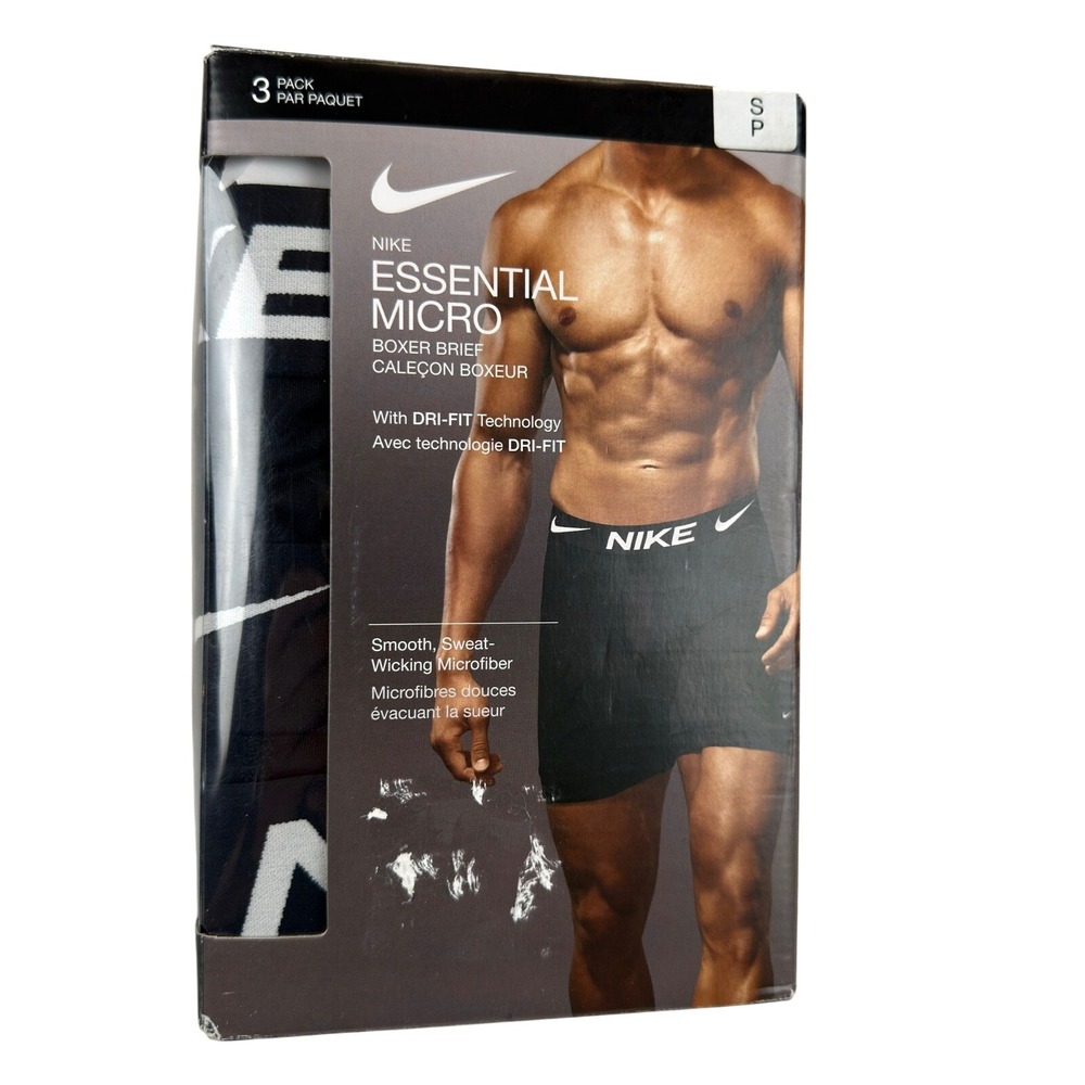 Nike Essential Micro Boxer Briefs 3-Pack Black Dri-FIT Mens Small NIB